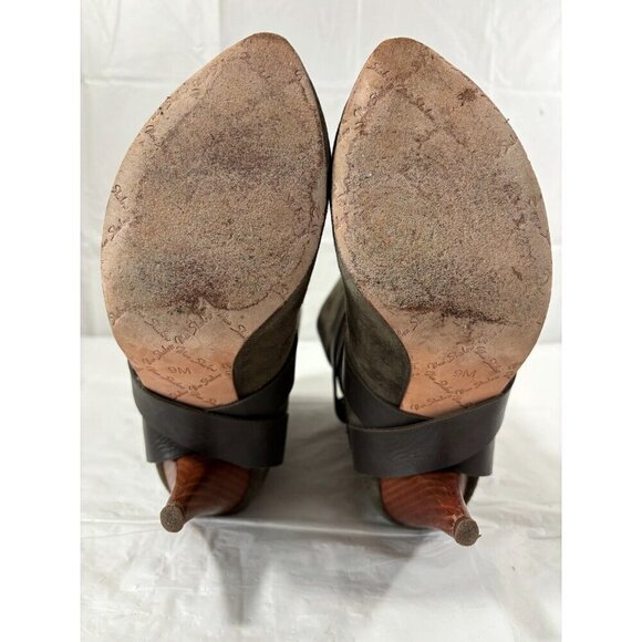 Mea Shadow Cassandra Suede Leather Harness Strap Heel Green Bootie Size 9 M - Picture 7 of 16